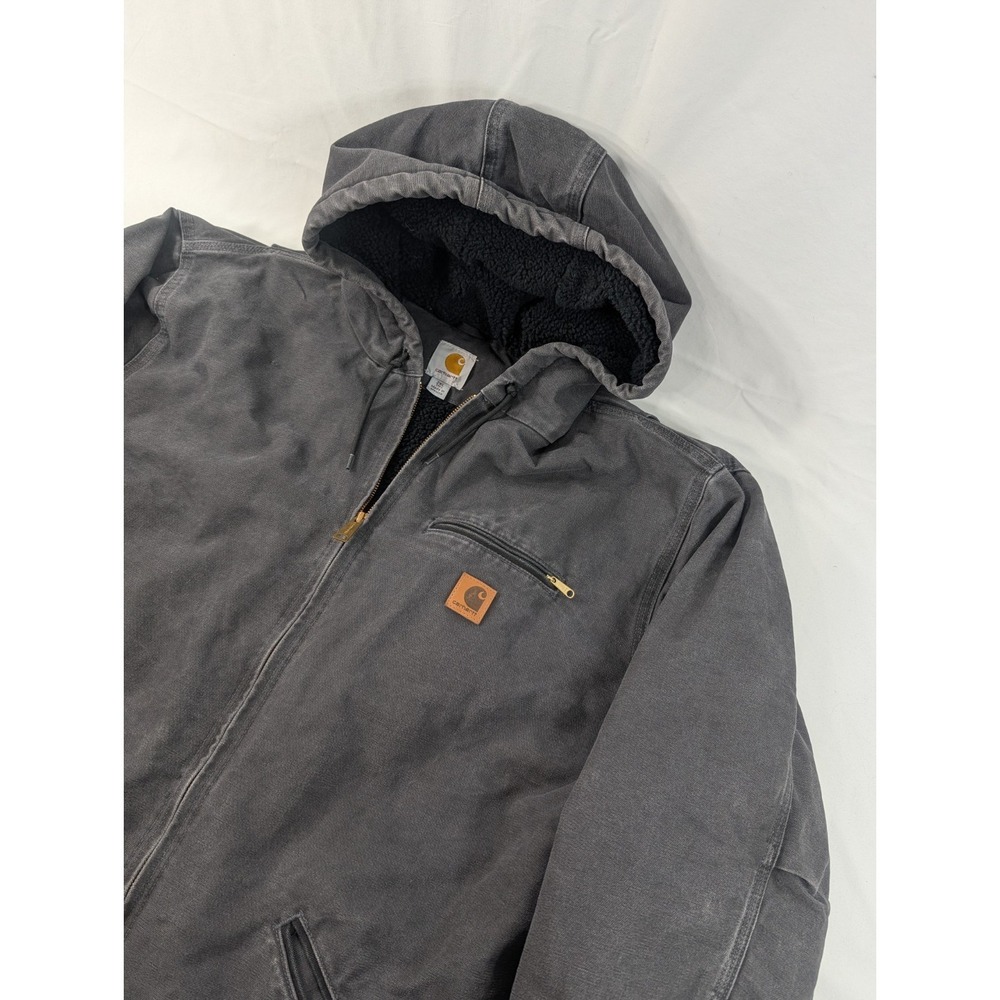 Carhartt J141 Jacket 2XL TALL Black Duck Canvas Lined Hooded Coat Heavyweight